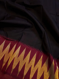 2G Pure Black & Maroon Kanjivaram Silk Saree with Zig-Zag Pure Zari Border