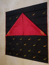 2G Pure  Kanjivaram Silk Saree in Black with Multicolour Bird Butta & Red Border | Silkmark Certified