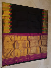 2G Black Kanjivaram Silk Saree with Multicolour Zari Border