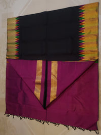 2G Black Kanjivaram Silk Saree with Multicolour Zari Border