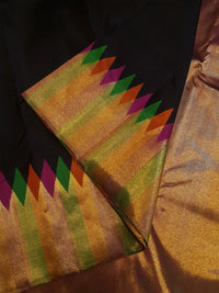 2G Black Kanjivaram Silk Saree with Multicolour Zari Border