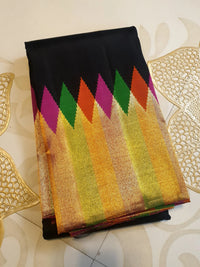 2G Black Kanjivaram Silk Saree with Multicolour Zari Border