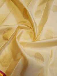 2G Korvai Pure Cream Gold & Magenta Kanjivaram Silk Saree with Rich Zari Border