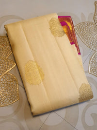 2G Korvai Pure Cream Gold & Magenta Kanjivaram Silk Saree with Rich Zari Border