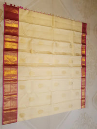 2G Korvai Pure Cream Gold & Magenta Kanjivaram Silk Saree with Rich Zari Border