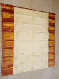 2G White Pure Korvai  Kanjivaram Silk Saree with Maroon Zari Border