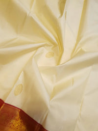 2G White Pure Korvai  Kanjivaram Silk Saree with Maroon Zari Border