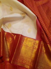 2G White Pure Korvai  Kanjivaram Silk Saree with Maroon Zari Border
