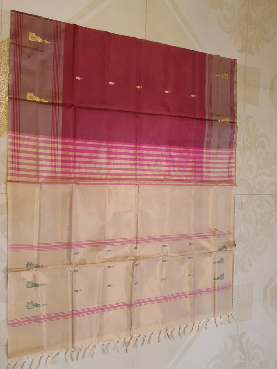 Banana Pith Handloom Silk Saree - Rustic Maroon