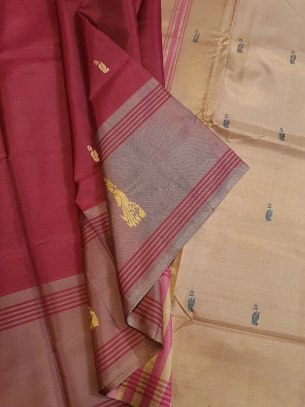 Banana Pith Handloom Silk Saree - Rustic Maroon