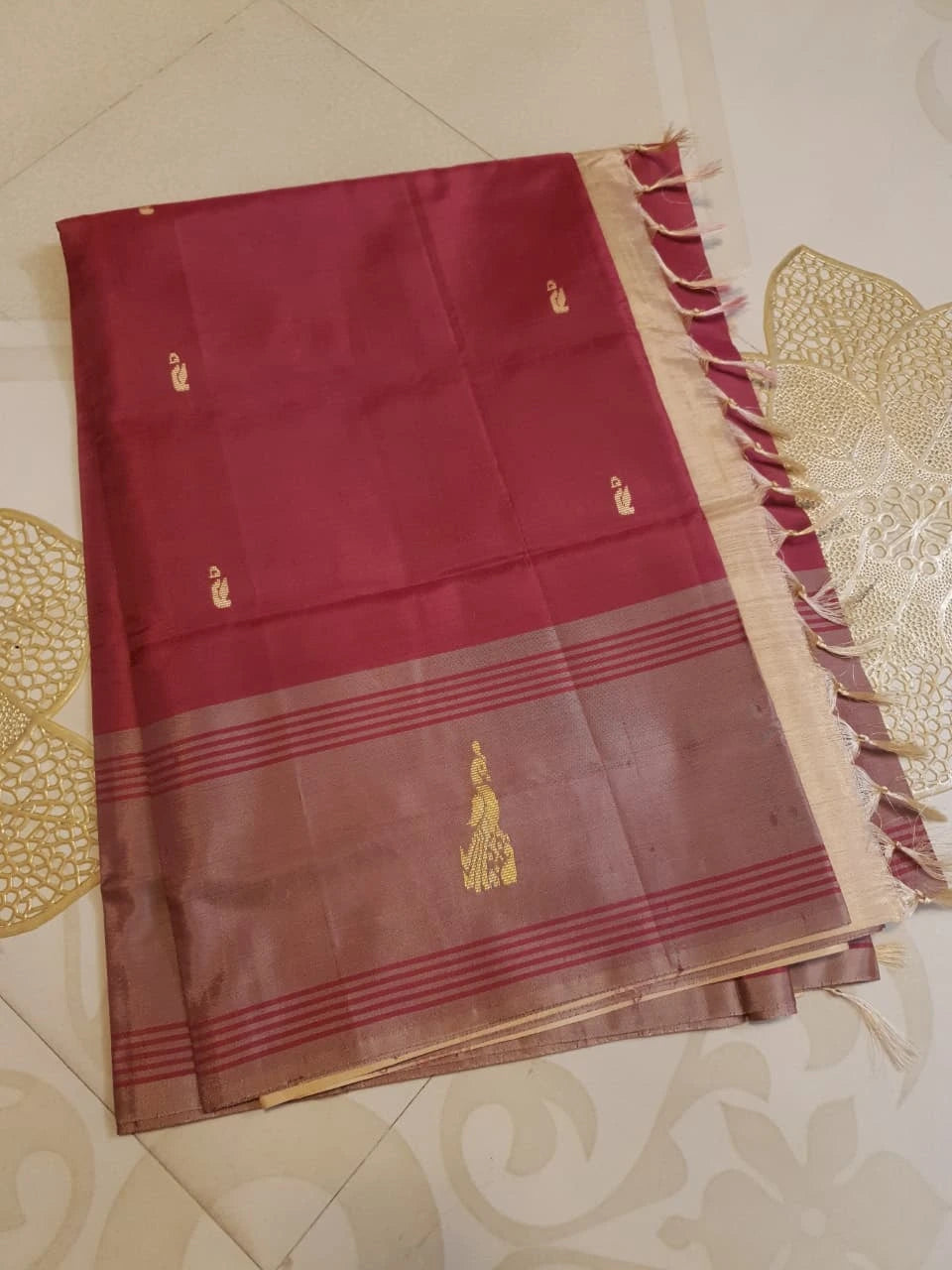 Banana Pith Handloom Silk Saree - Rustic Maroon