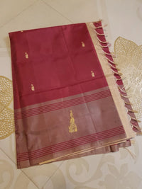 Banana Pith Handloom Silk Saree - Rustic Maroon