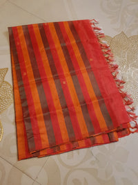 Banana Pith Handloom Silk Saree - Red Stripes