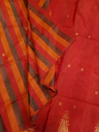 Banana Pith Handloom Silk Saree - Red Stripes