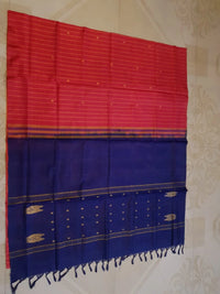 Banana Pith Handloom Silk Saree - Red Stripes