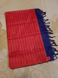 Banana Pith Handloom Silk Saree - Red Stripes