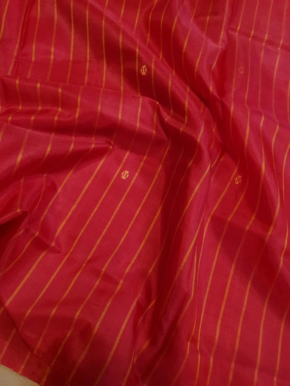 Banana Pith Handloom Silk Saree - Red Stripes