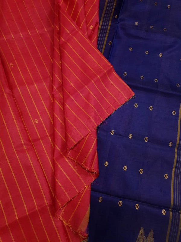 Banana Pith Handloom Silk Saree - Red Stripes