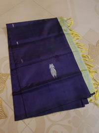 Banana Pith Handloom Silk Saree - Navy Blue
