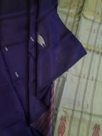 Banana Pith Handloom Silk Saree - Navy Blue