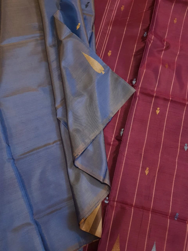 Banana Pith Handloom Silk Saree - Blue Grey