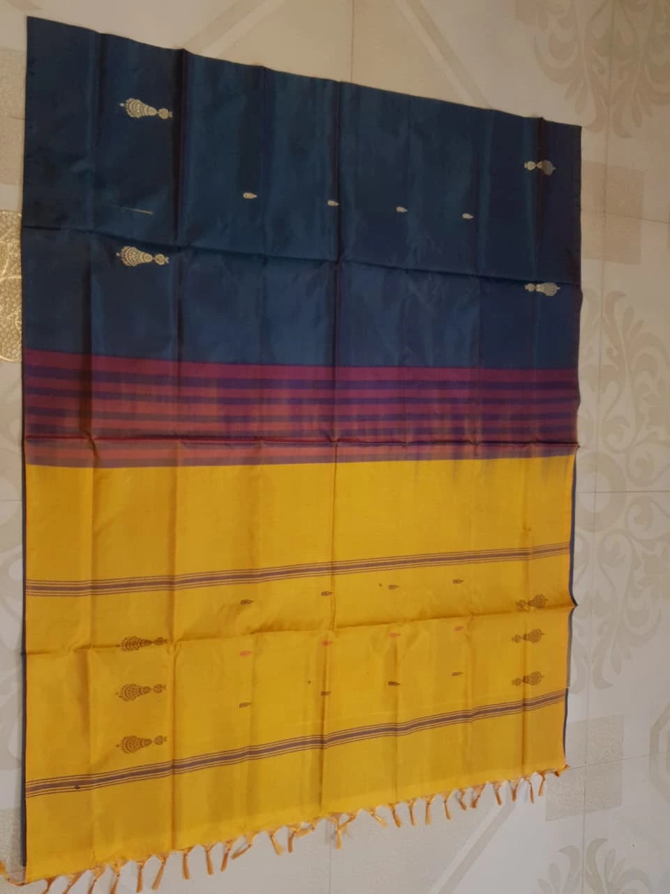 Banana Pith Handloom Silk Saree - Blue