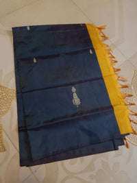 Banana Pith Handloom Silk Saree - Blue
