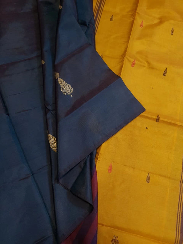 Banana Pith Handloom Silk Saree - Blue