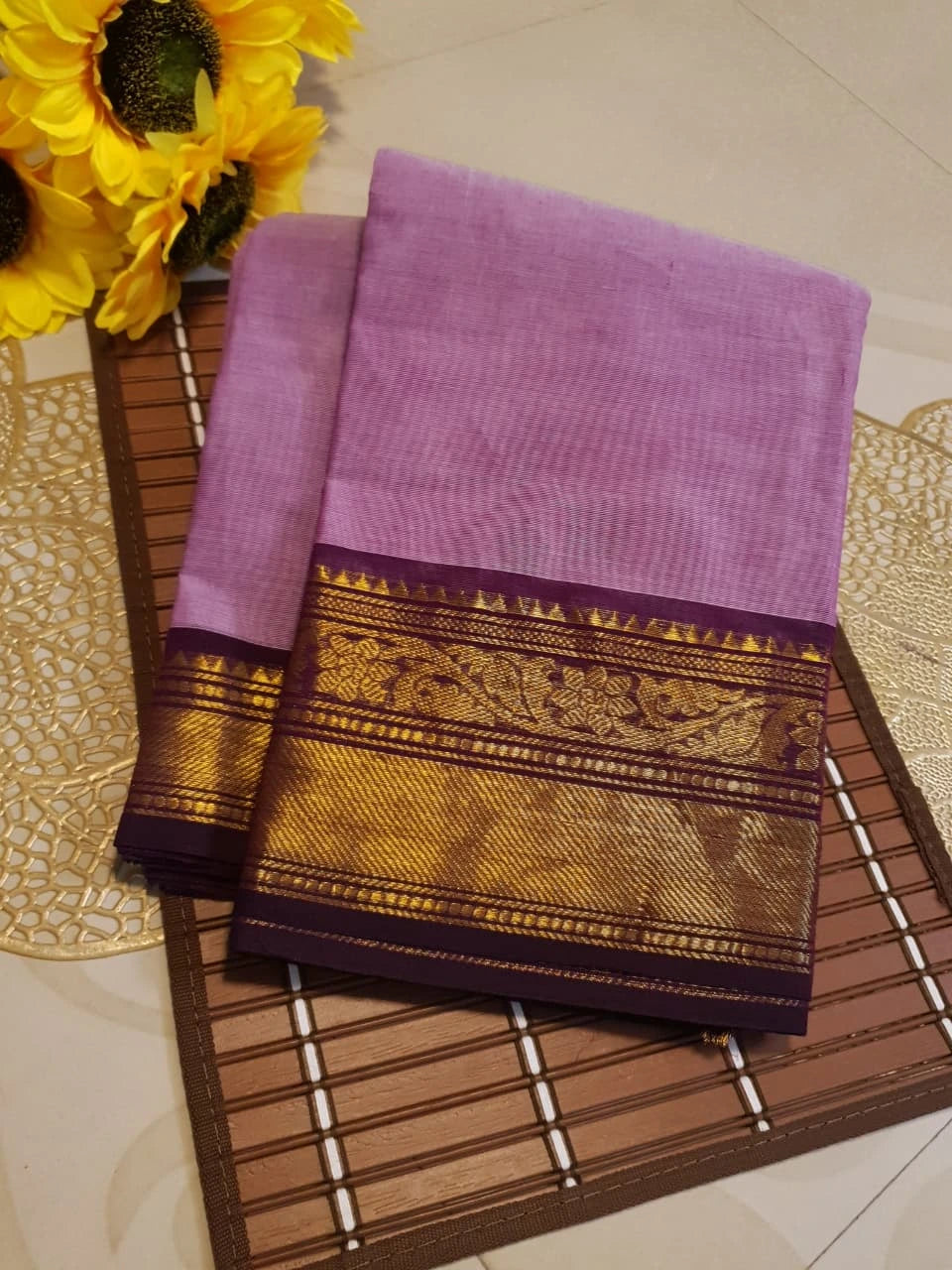 Pure Kanchi Cotton Saree - Lavender