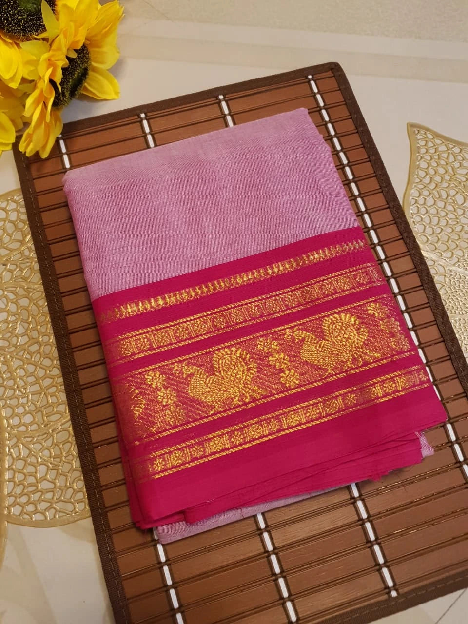 Pure Kanchi Cotton Saree - Pink