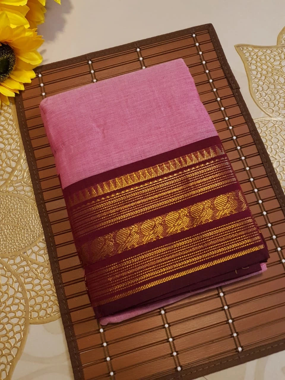 Pure Kanchi Cotton Saree - Pink