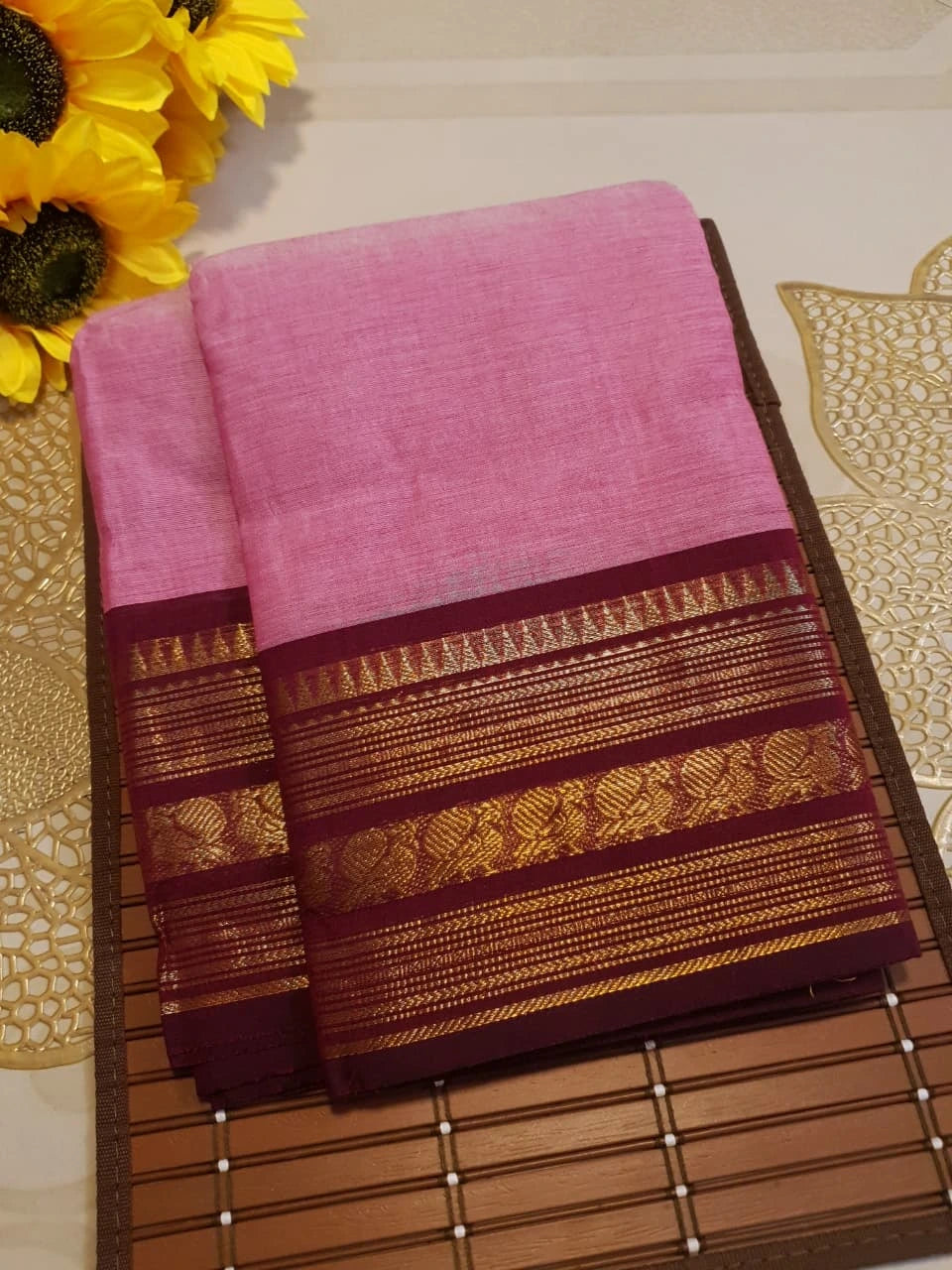 Pure Kanchi Cotton Saree - Pink
