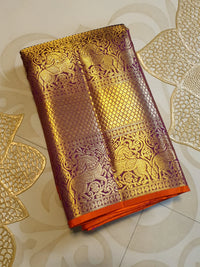 2G Pure Kanjivaram Silk Saree in Rich Purple with Gold Zari