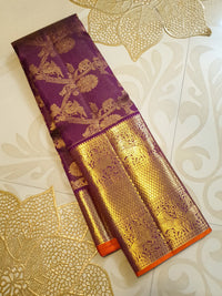 2G Pure Kanjivaram Silk Saree in Rich Purple with Gold Zari