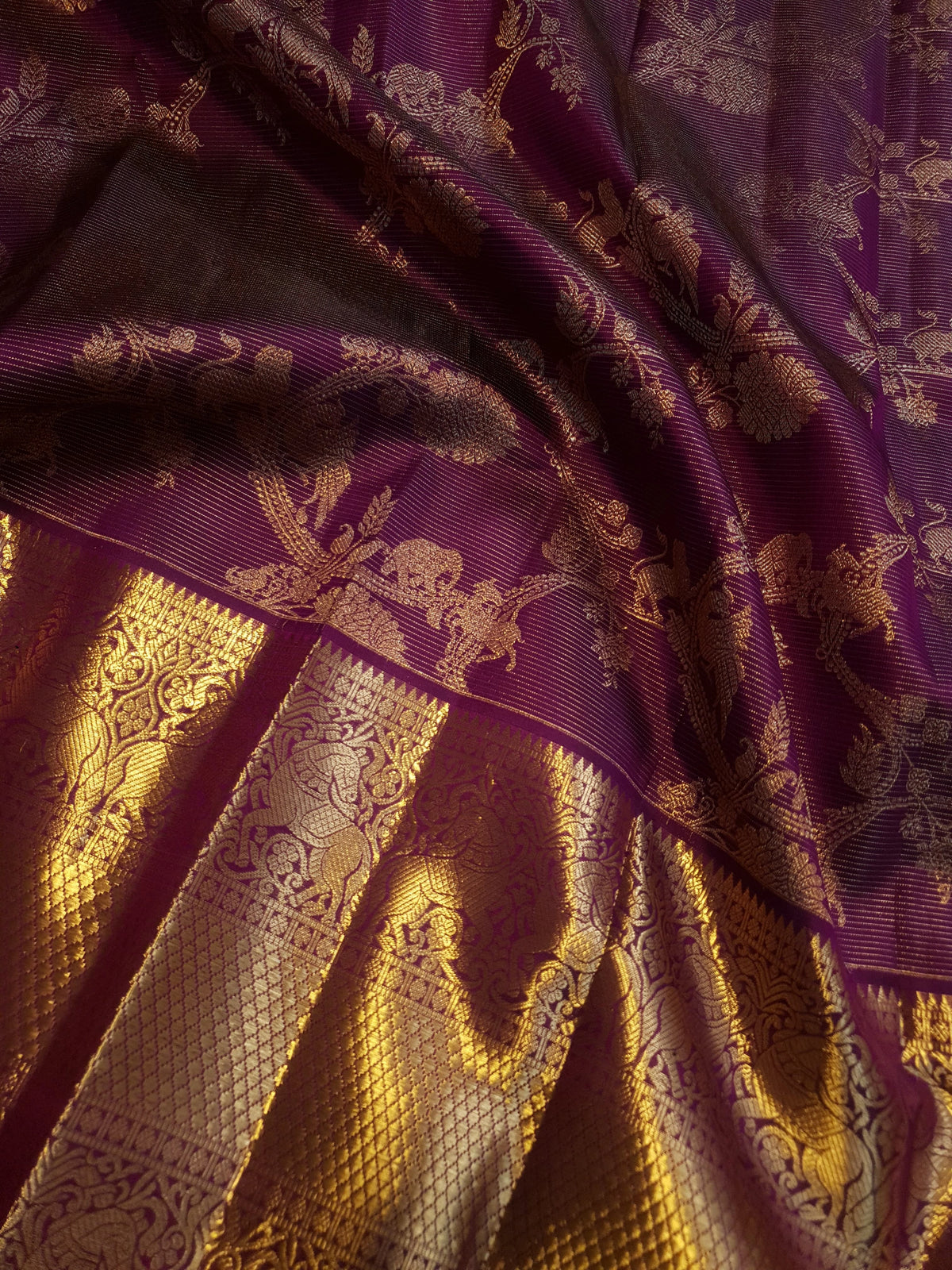 2G Pure Kanjivaram Silk Saree in Rich Purple with Gold Zari