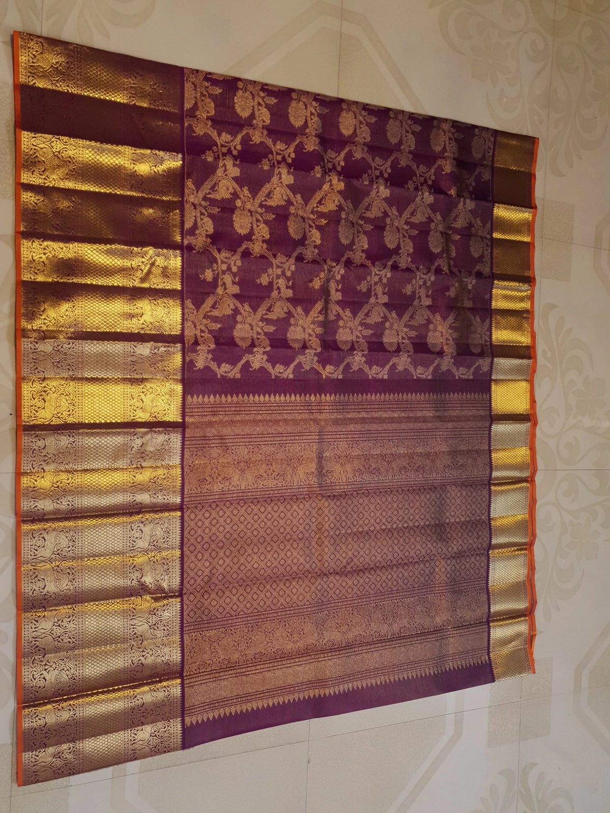 2G Pure Kanjivaram Silk Saree in Rich Purple with Gold Zari