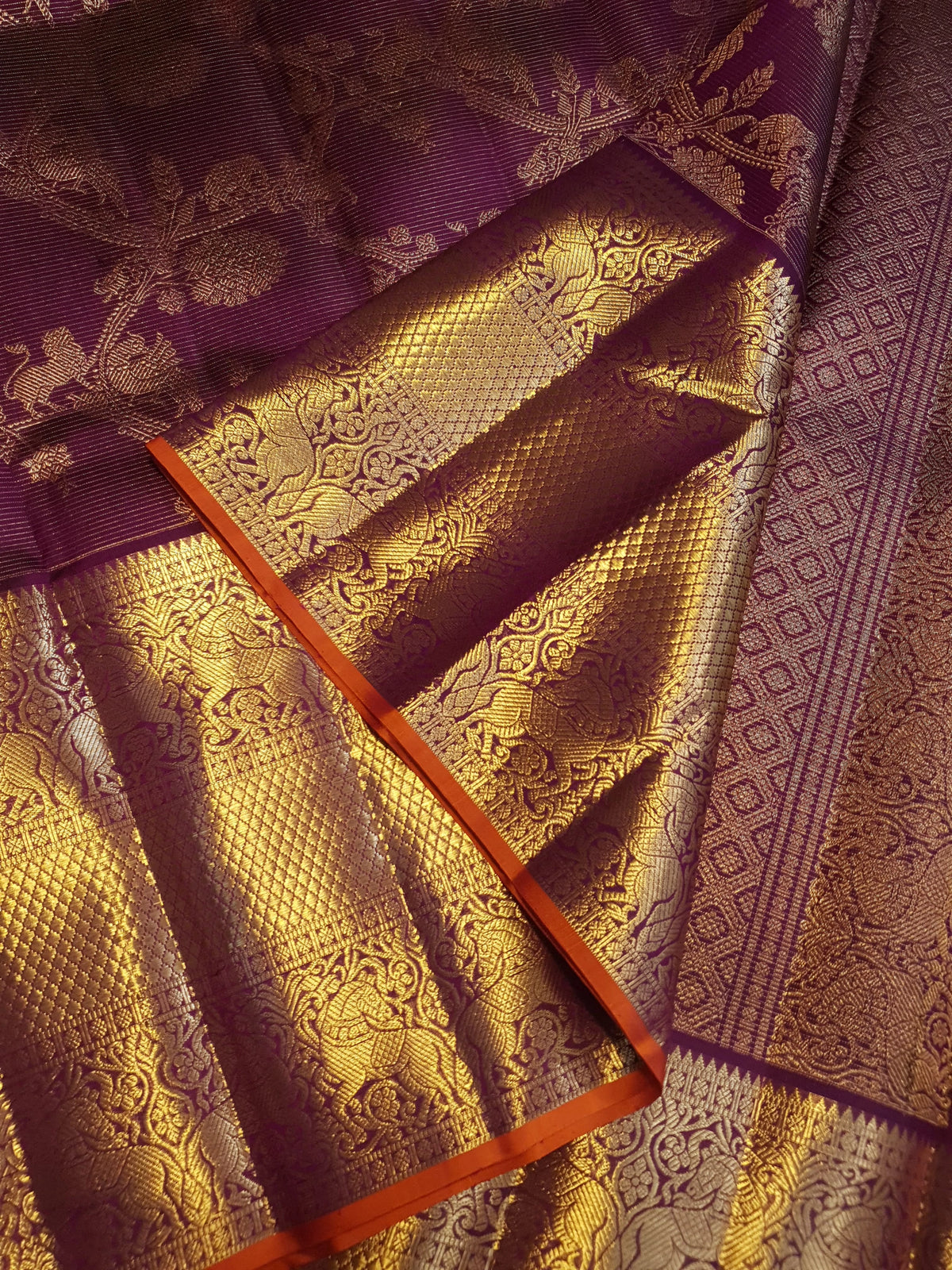 2G Pure Kanjivaram Silk Saree in Rich Purple with Gold Zari
