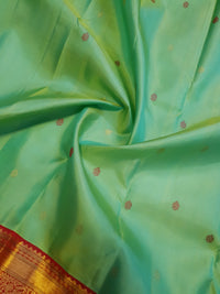 2G Pure Mint Green Korvai  Kanjivaram Silk Saree with Red Border