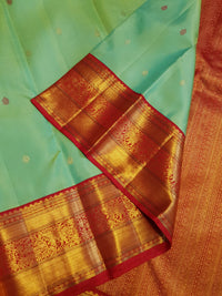 2G Pure Mint Green Korvai  Kanjivaram Silk Saree with Red Border