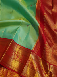 2G Pure Mint Green Korvai  Kanjivaram Silk Saree with Red Border