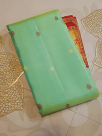 2G Pure Mint Green Korvai  Kanjivaram Silk Saree with Red Border