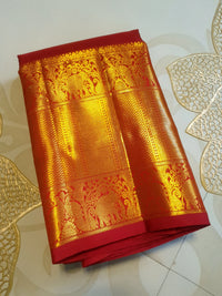 2G Pure Kanjivaram Silk Saree Traditional Red with Rich Gold Zari