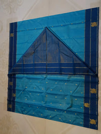 2G Pure Kanjivaram Silk Saree in Turquoise Blue with Navy Blue Elephant Zari Border & Small Zari Buttas | Silkmark Certified