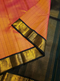 2G Pure Kanjivaram Silk Saree in Orange with Green & Rich Gold Zari Traditional Border | Silkmark Certified