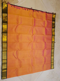 2G Pure Kanjivaram Silk Saree in Orange with Green & Rich Gold Zari Traditional Border | Silkmark Certified