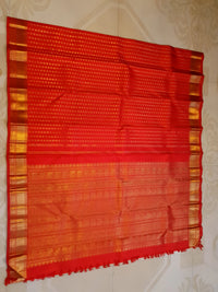 3Gram Pure Zari Bright Red Kanjivaram Silk Saree with Elegant Buttas | Silkmark Certified