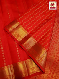 3Gram Pure Zari Bright Red Kanjivaram Silk Saree with Elegant Buttas | Silkmark Certified