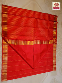 3Gram Pure Zari Bright Red Kanjivaram Silk Saree with Elegant Buttas | Silkmark Certified
