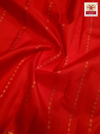 3Gram Pure Zari Bright Red Kanjivaram Silk Saree with Elegant Buttas | Silkmark Certified
