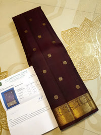 3Gram Rich Brown Pure Kanjivaram Silk Saree with Traditional Gold Zari | Silkmark Certified